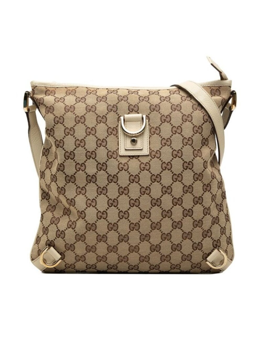 Gucci GG Canvas Abbey Crossbody Shoulder Bag Beige Ivory Leather